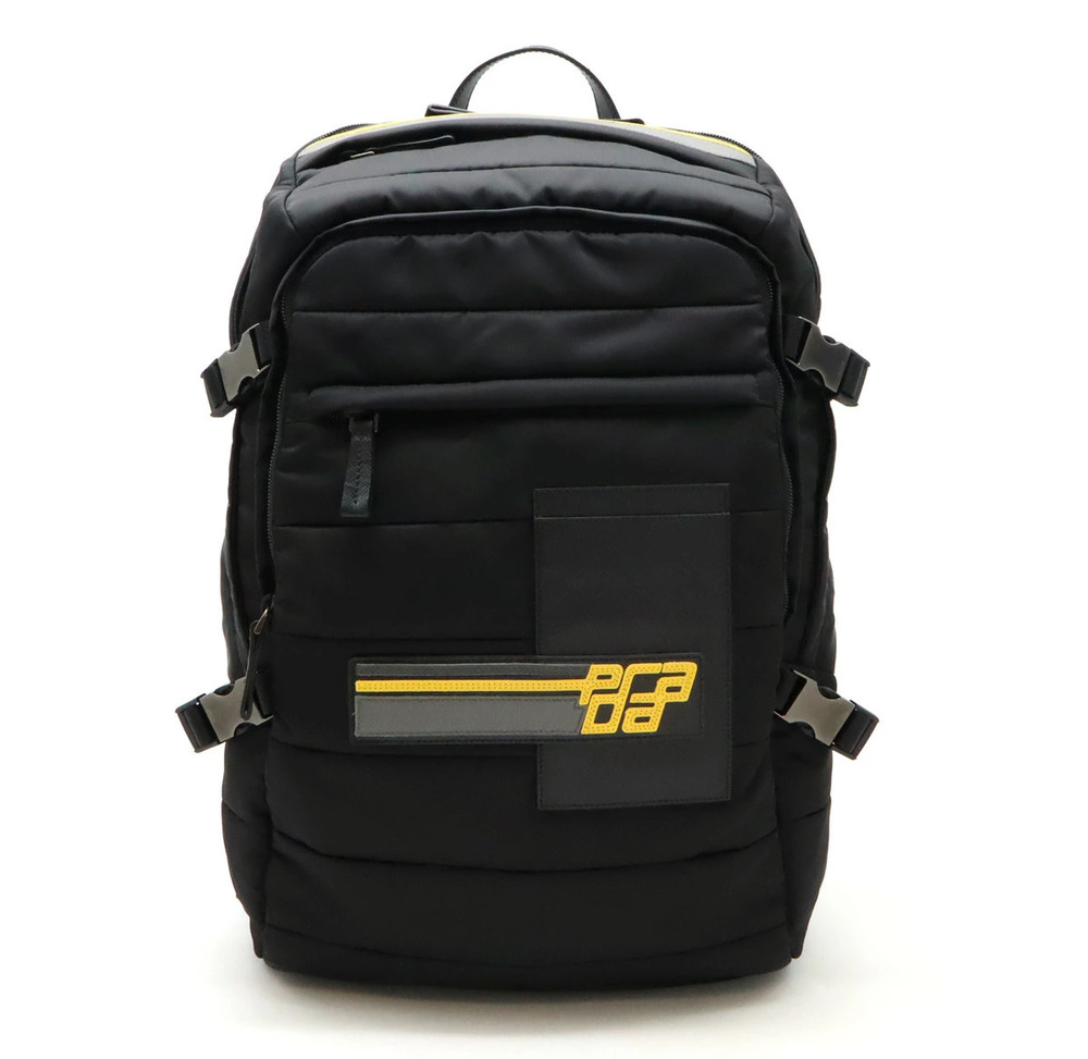 Prada backpack rucksack daypack leather NERO black yellow